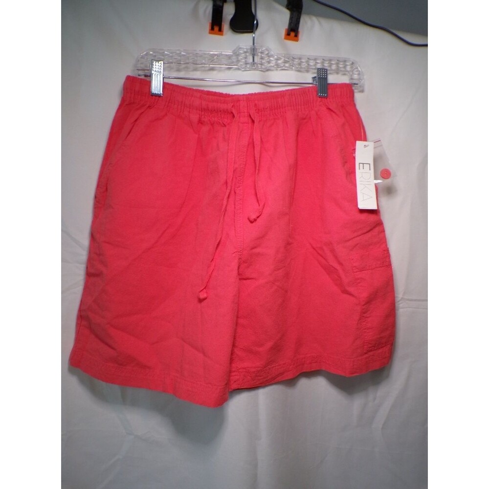 Erika Women's Cotton Drawstring Shorts Coral Pink Elastic Waist Pockets M
